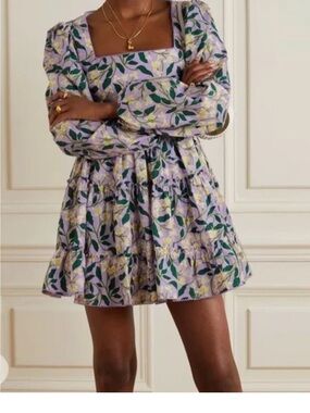 Agua Bendita Avena Dos Gardenias Lila Mini Dress Purple Floral Print Lilac M